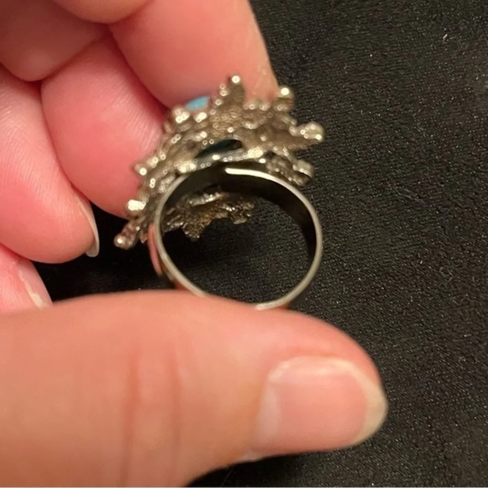 Costume Turquoise Silver Statement Ring Adjustable Size